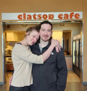 Wade and Kendall Padgett pose in front of the Bandit Cafe