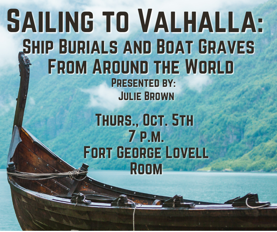 Ales and ideas flyer showign October 5th topic of Ship burials