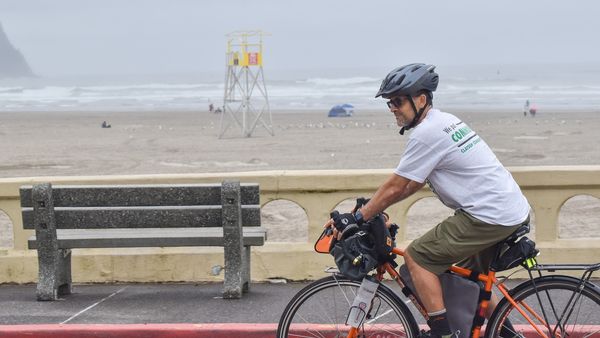 Fernando Rojas Galvan riding his bike at the Seaside Promenade