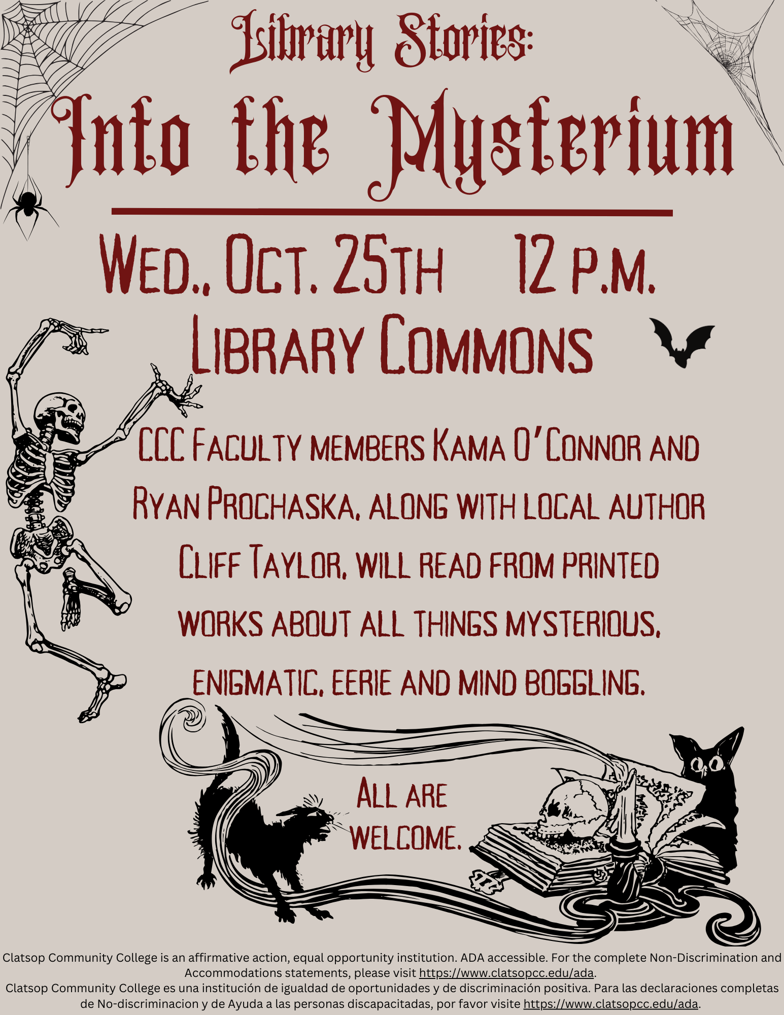 Into the Mysterium Library event flyer with event information